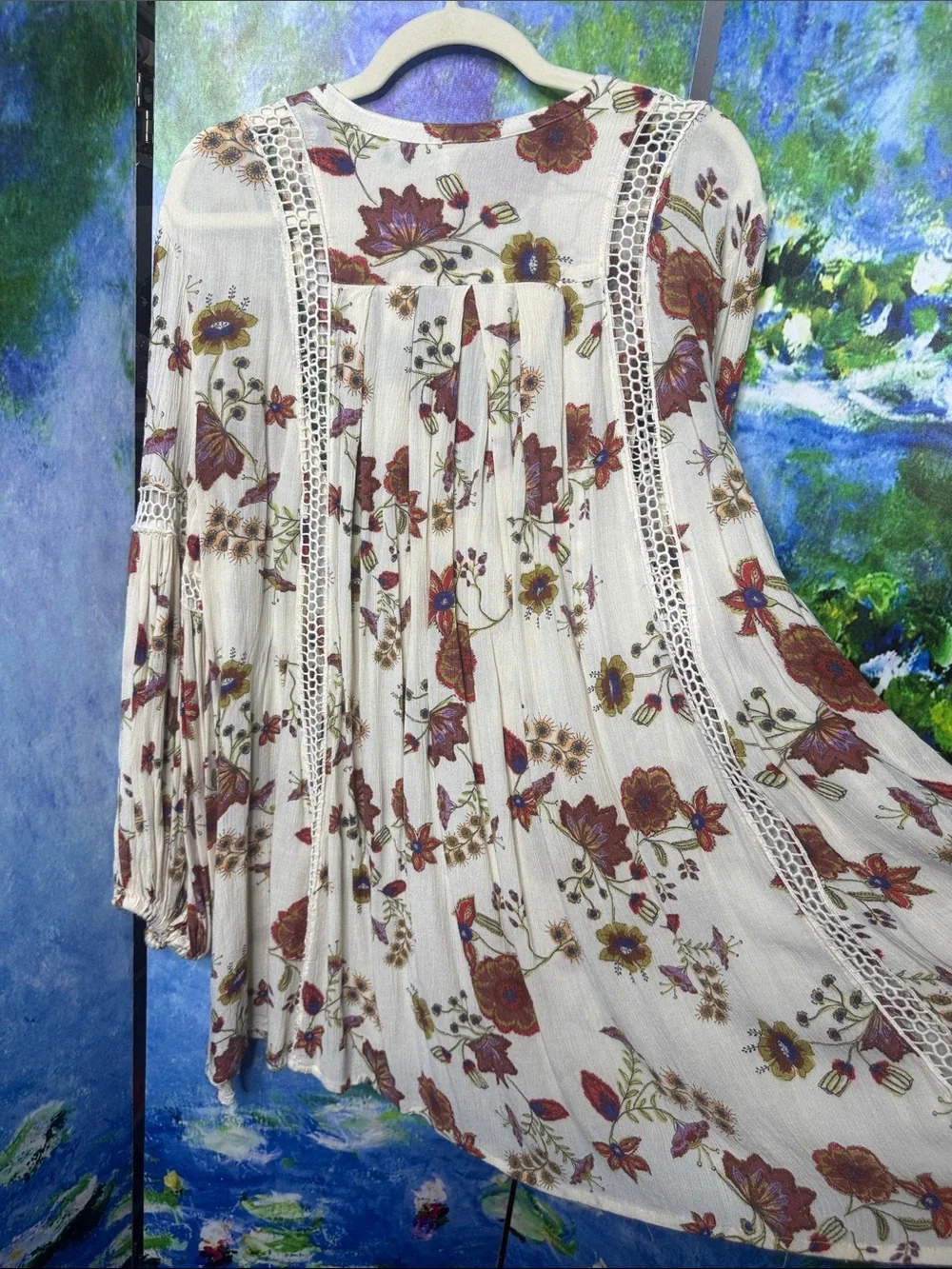 Free People Just the Two of Us Floral Crochet Tunic Dress Large
